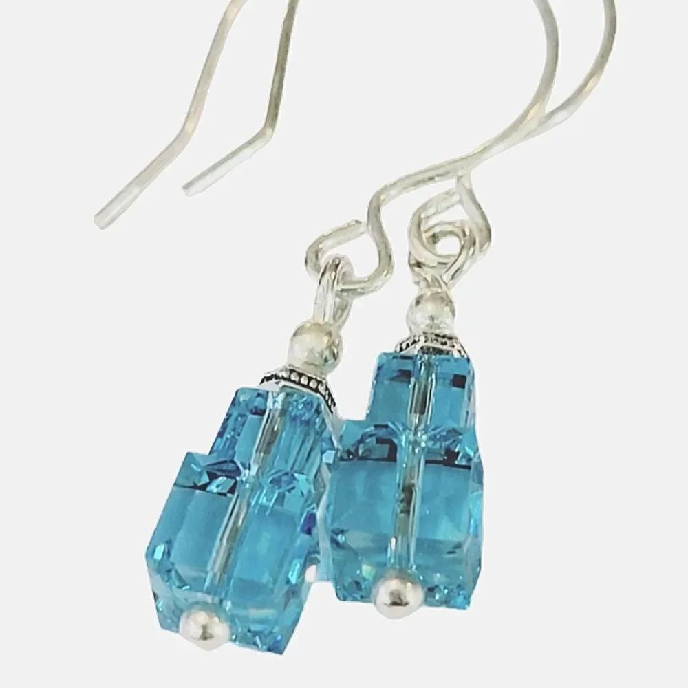 Hand Crafted Aquamarine Crystal Dangle Earrings - Picture 2 of 3